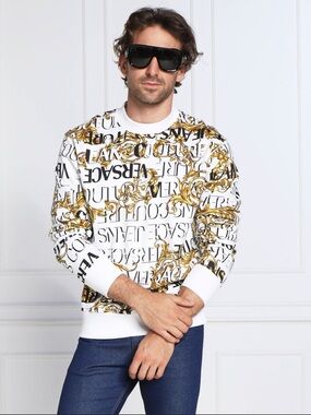 Versace White & Gold Baroque Logo Crewneck Sweatshirt